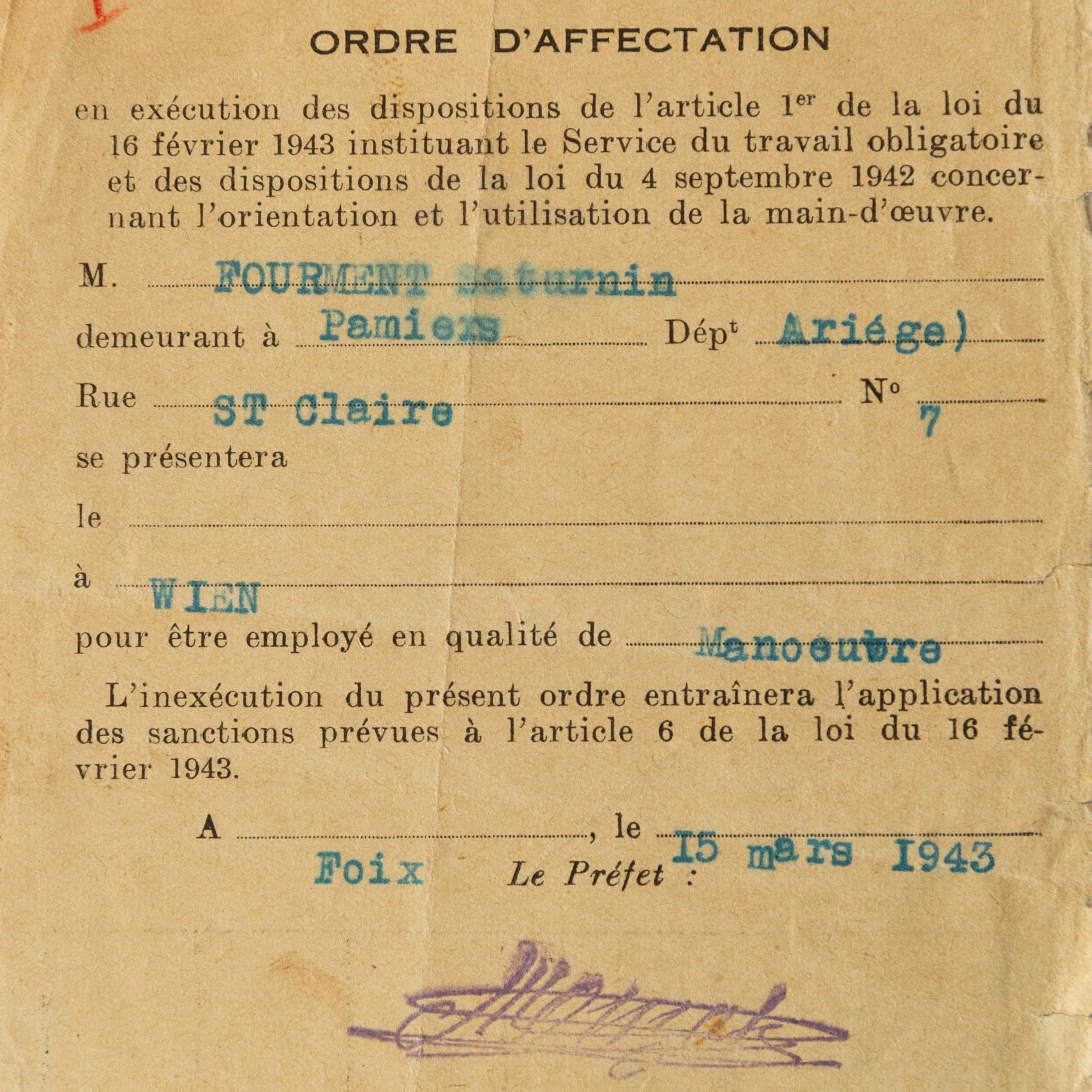 Saturnin Fourment, un Appaméen au STO à Vienne (mars-août 1943)